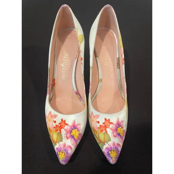 ~ Palter DeLiso 39 Monet Floral Silk Pump Size IT Italy Italian Heels Stiletto - Picture 5 of 16